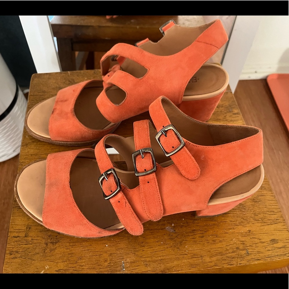 Emma Go Anthropologie Mia Coral Buckle Strap Block Heel Sandals Size 39